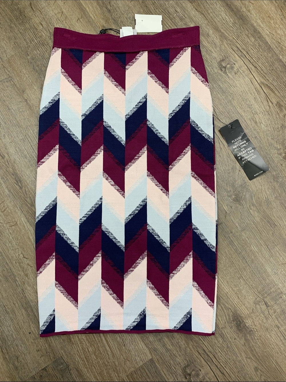 BCBGMaxAzria Chevron Pencil Skirt in Burgundy, Navy & Light Pink